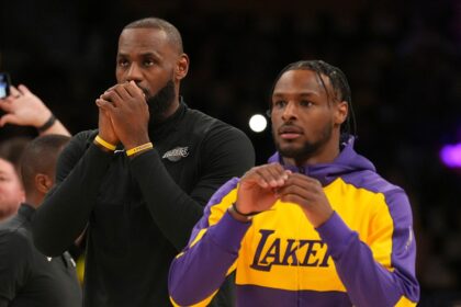 LeBron, Bronny James make history as first father-son duo to play in NBA game together in Lakers home opener