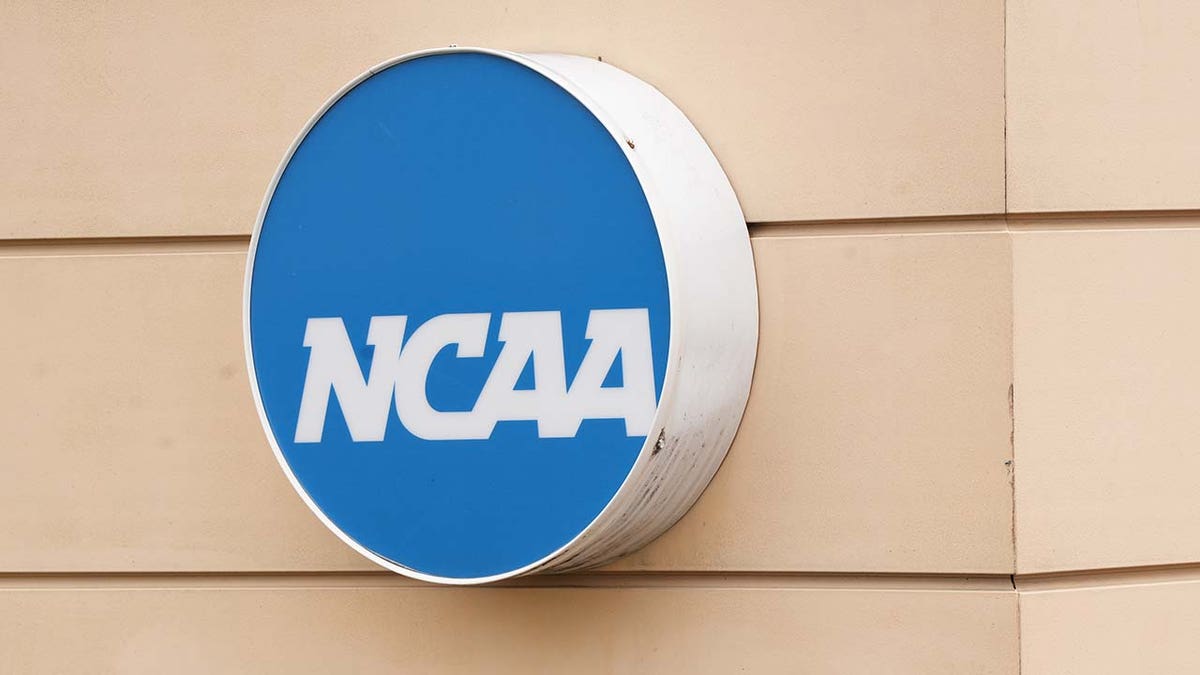 The NCAA logo on outside an office