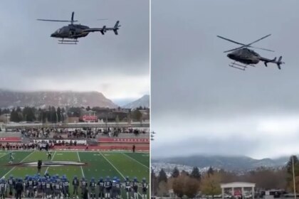 Helicopter football drop ahead of Utah state championship game goes viral