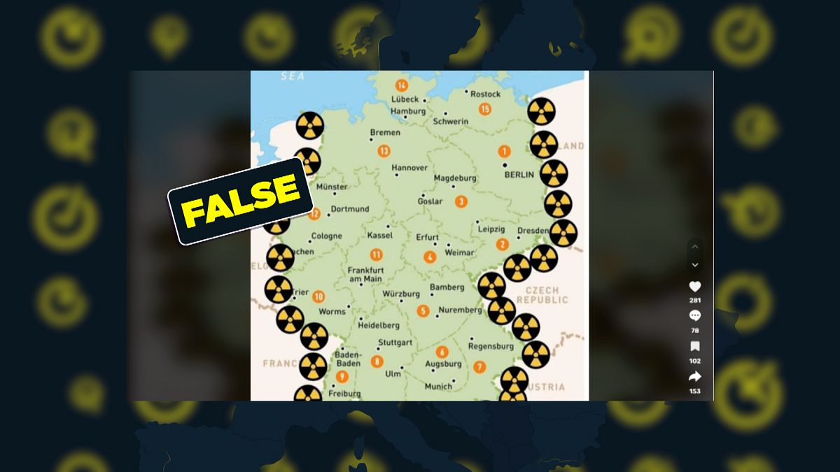 False map shows Germany surrounded by nuclear power plants