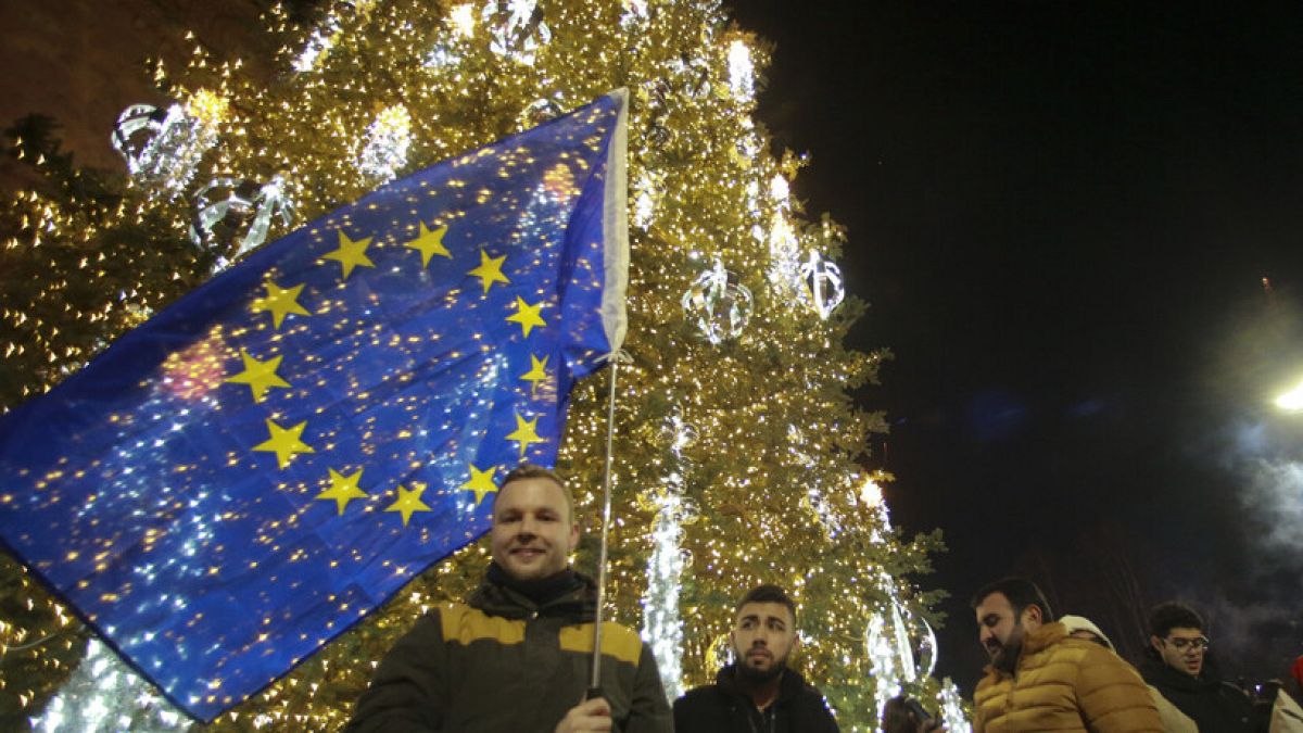 Tens of Thousands protest in Tbilisi for a 34th consecutive day