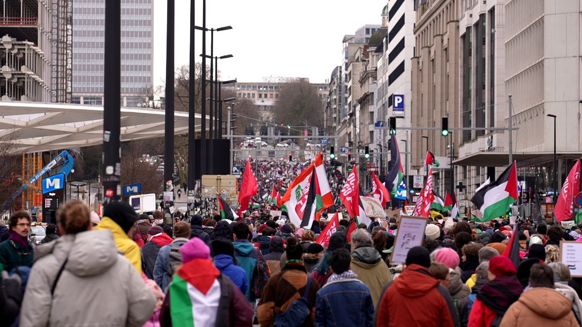 Thousands march in Brussels demanding permanent ceasefire in Gaza