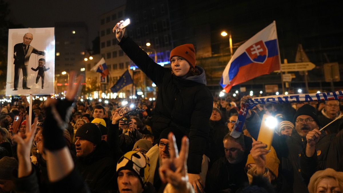 Thousands protest against Slovakian PM Fico over pro-Moscow stance