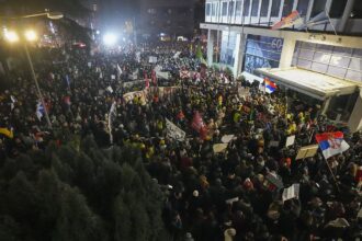 Protesters accuse Serbia’s state TV of pro-government bias