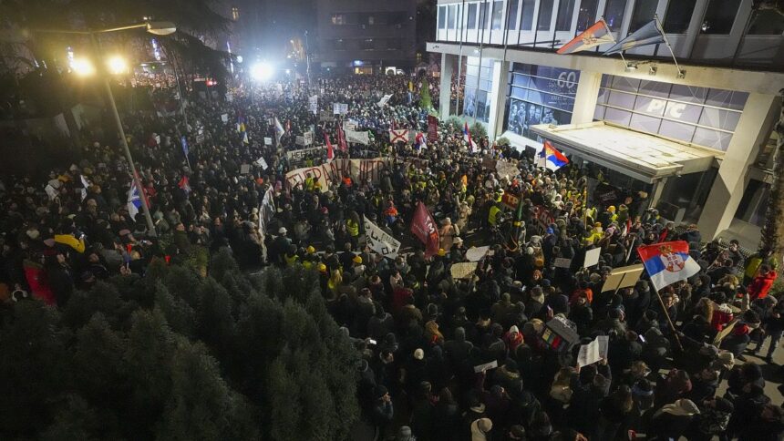 Protesters accuse Serbia’s state TV of pro-government bias