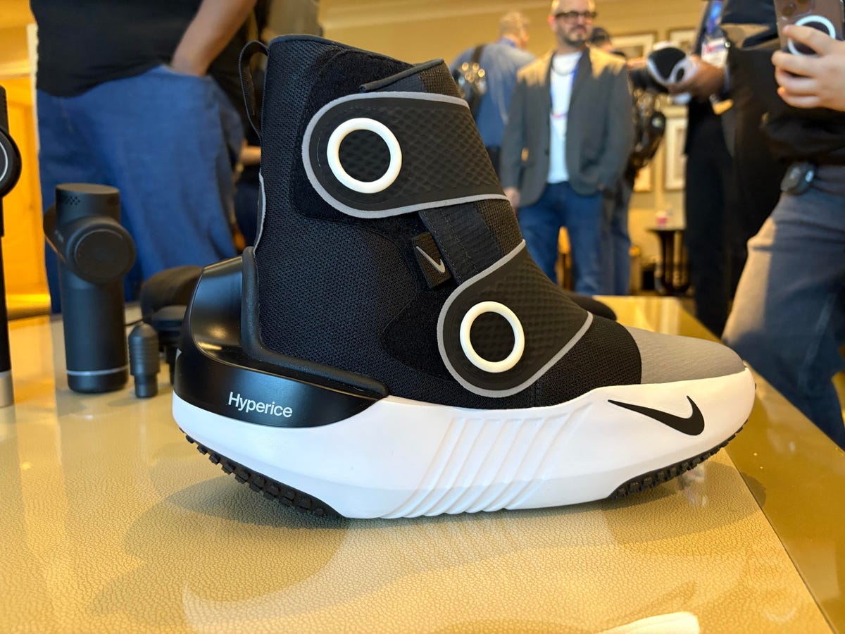 A photo of battery-powered compression shoes from Nike