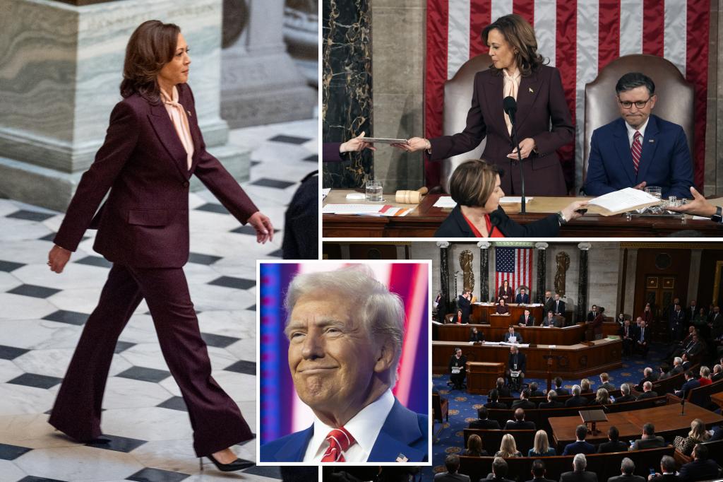 Kamala Harris certifies her own resounding loss to Donald Trump in front of cheering Congress