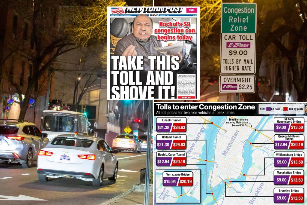 Congestion toll takes effect, costing NYC commuters  to drive below 60th Street — as drivers rip plan and trash Hochul