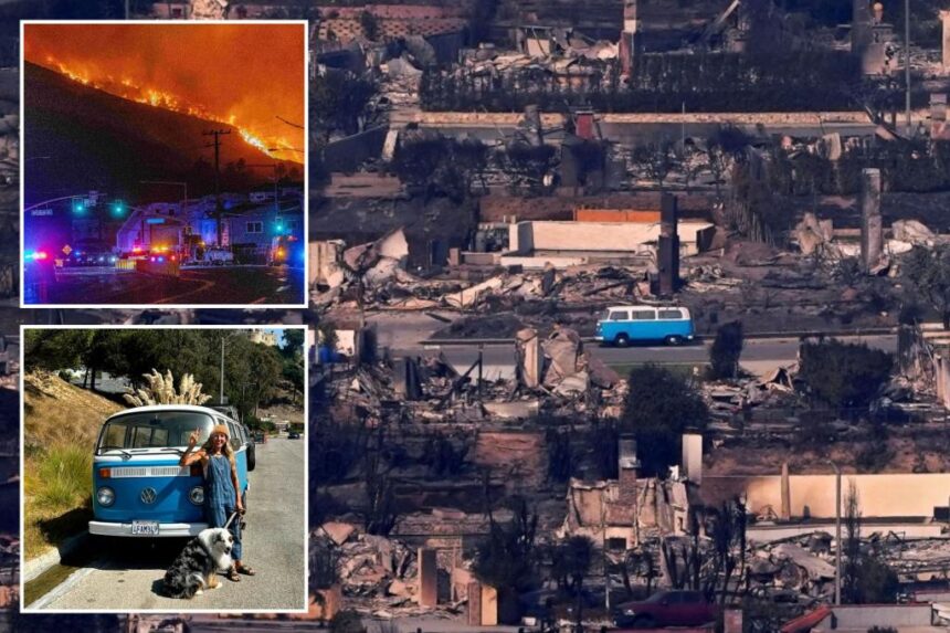 Retro blue VW van miraculously survives deadly Los Angeles fire