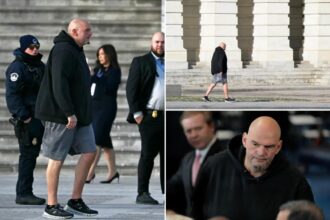 Sen. John Fetterman arrives in a hoodie and shorts to Trump’s inauguration