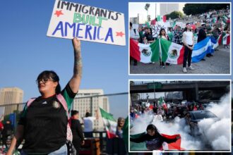 Thousands protest against Trump’s immigration crackdown, blocking traffic on Los Angeles freeway