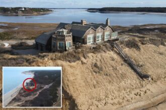 Cape Cod luxury home perched above beach slowly being taken over by wind and water