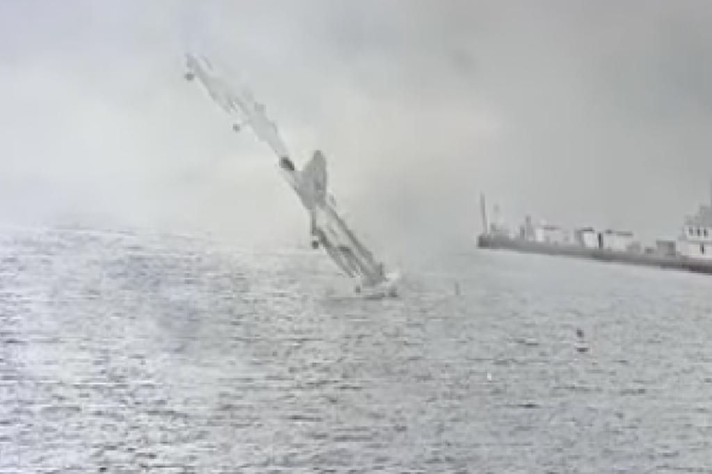 New footage shows moment military fighter jet crashes into San Diego Bay as pilots eject safely