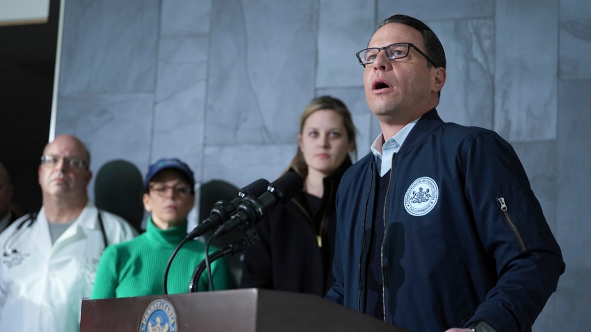 Governor Josh Shapiro speaks during a news conference regarding the shooting at UPMC Memorial Hospital in York, Pa. on Saturday. 