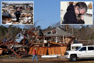 At least 40 tornadoes reported as destructive storms devastate the South and Midwest, killing 37