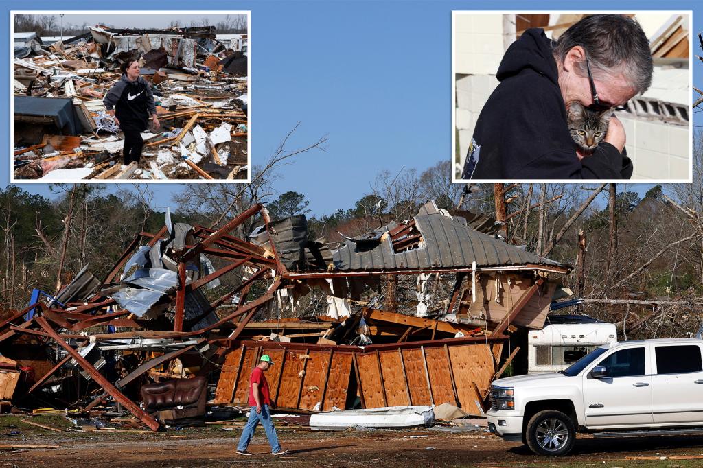 At least 40 tornadoes reported as destructive storms devastate the South and Midwest, killing 37