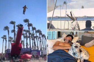 Frightening moment California daredevil’s human cannonball stunt goes wrong in front of stunned crowd