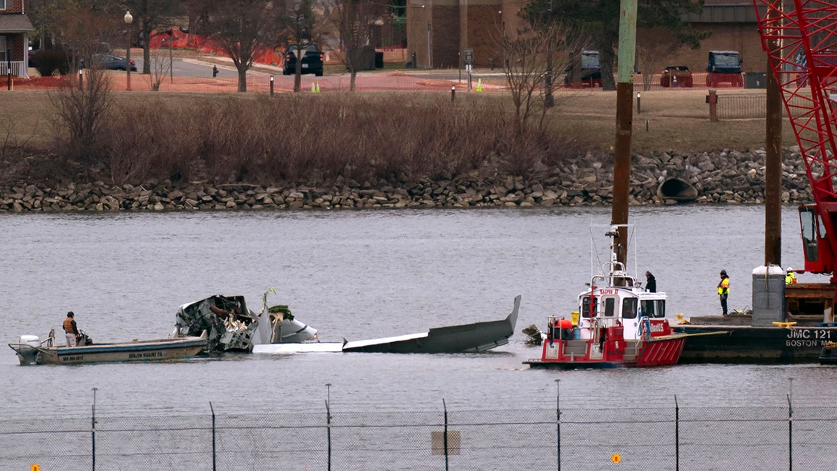 Rescue and salvage crews working near crash site