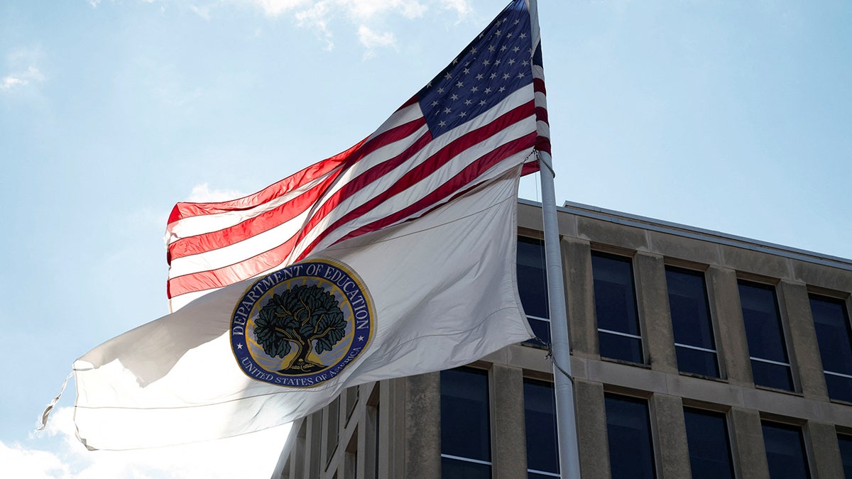 Flags outside Department of Education building