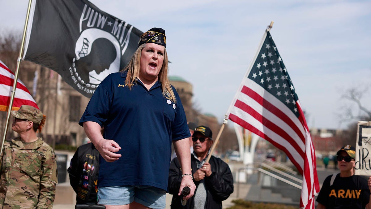 Transgender veteran protests against Trump