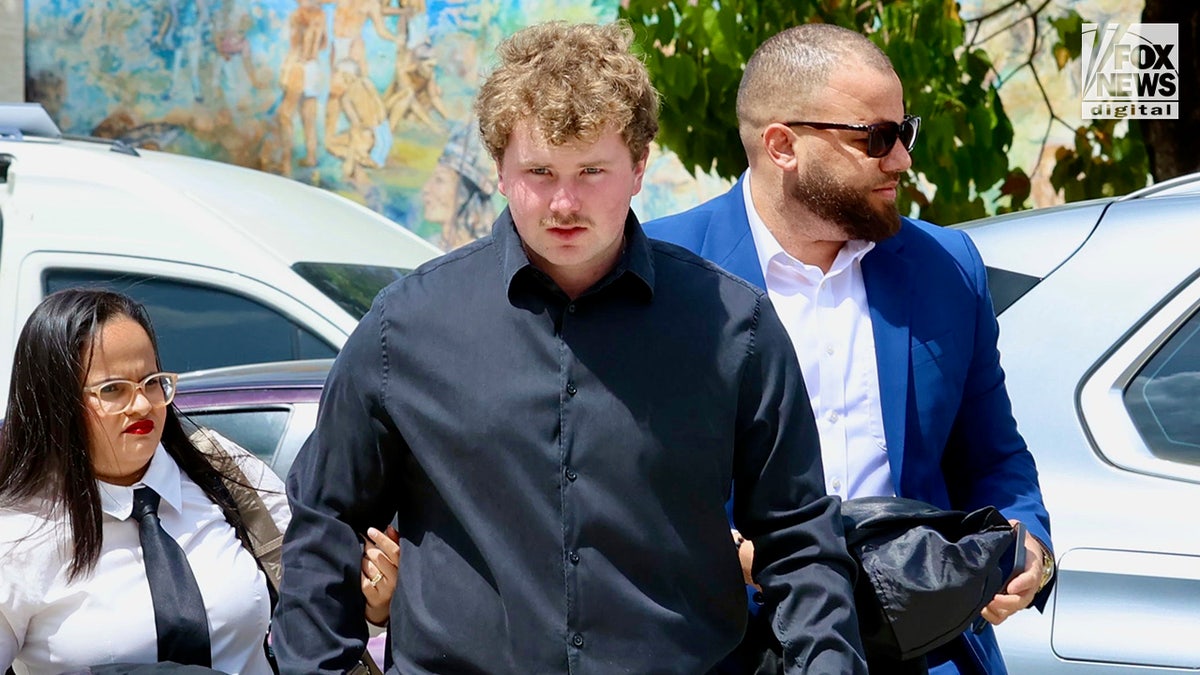 Joshua Riibe arrives at a Dominican Republic courthouse on Tuesday, March 18, 2025. Riibe is a key witness in the disappearance of Sudiksha Konanki, an American college student who went missing while swimming on a Punta Cana beach on March 6.