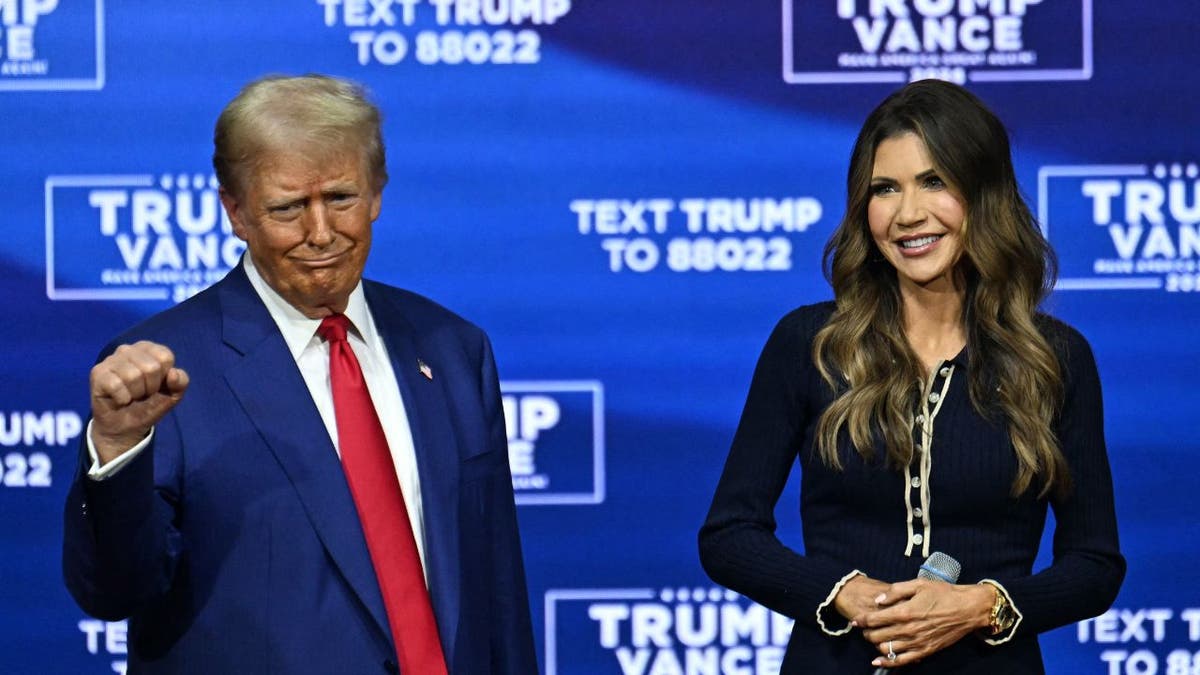 President Donald Trump attends a town hall, moderated by then South Dakota Governor Kristi Noem,