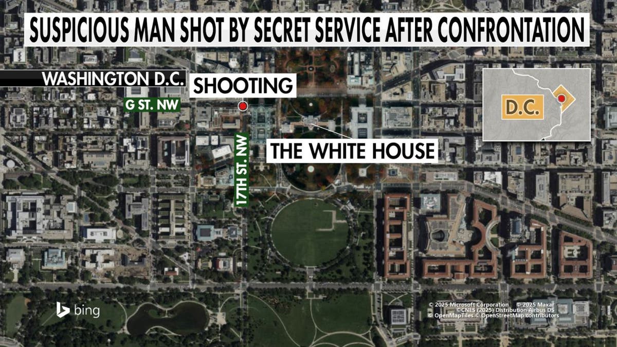 A map of where the Secret Service shot a man overnight Sunday