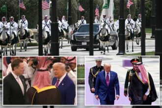 Arabian horses escort Trump’s Beast in Saudi Arabia, with Elon Musk in attendance