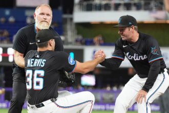 Marlins’ Matt Mervis suffers brutal hit in the groin after missed play