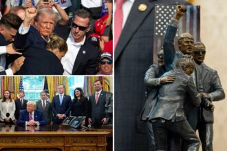 Sculpture depicting iconic Trump assassination attempt photo displayed in Oval Office