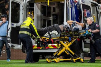 Yankees’ Oswaldo Cabrera leaves game in ambulance after awkward slide at home plate