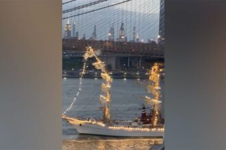Massive sailing vessel collides with Brooklyn Bridge in dramatic NYC crash caught on camera