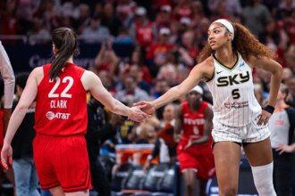 Angel Reese, Caitlin Clark have heated exchange after hard foul during Sky-Fever game