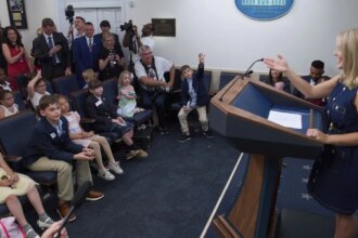Children take over White House briefing room with questions about Trump’s favorite ice cream, superpower