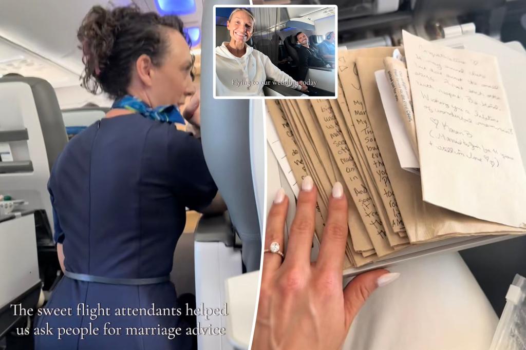 Flight attendant had passengers write us marriage advice en route to our wedding — and we will cherish these tips forever