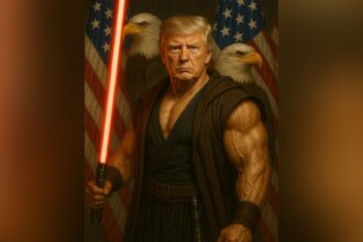 White House celebrates ‘Star Wars Day’ with AI image of muscular Trump wielding a lightsaber