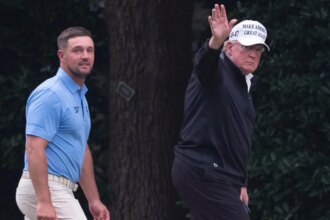Bryson DeChambeau hits golf balls on White House South Lawn during visit with Trump
