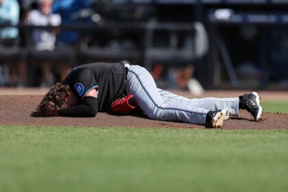 Marlins’ Ryan Weathers struck in head by catcher’s warmup throw in bizarre moment vs. Rays