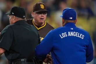 Benches clear as Dodgers-Padres rivalry boils over in heated showdown after Fernando Tatis Jr gets drilled