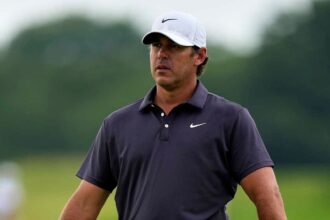 LIV Golf star Brooks Koepka destroys tee marker with driver after wayward shot