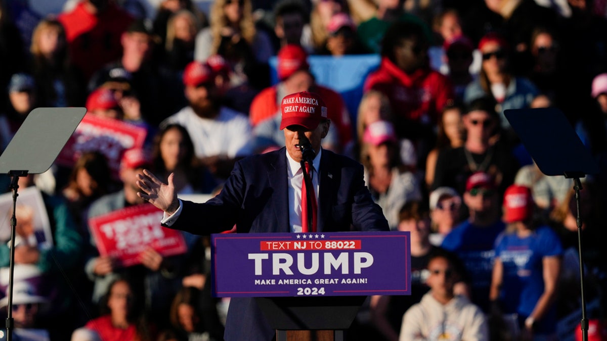 Then-Republican presidential candidate, former President Donald Trump speaks during a very large campaign rally in Wildwood, New Jersey, on Saturday, May 11, 2024.