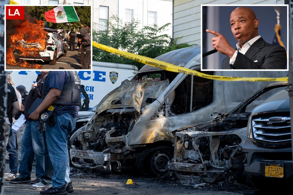 Adams ties arson attack on NYPD vehicles to LA riots— but link unconfirmed: sources