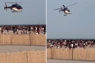Senior skip day at Jones Beach ends in chaos as police helicopter descends on brawling horde of high schoolers: video