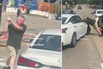 Enraged Wisconsin motorist caught on video thrashing ‘idiot’ driver’s car with stick in road rage rampage