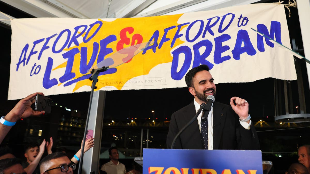 Zohran Mamdani delivers his victory speech in June 2025