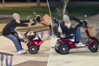 Grandpa shows off wild skatepark moves on mobility scooter: ‘Hold my beer’