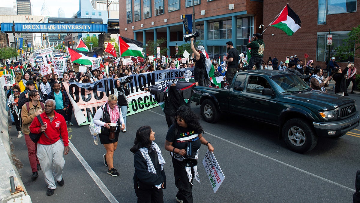 Students and faculty of Drexel University and University of Pennsylvania march in Philadelphia