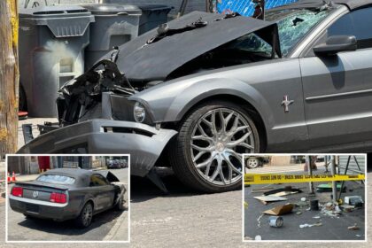 6 pedestrians struck by Ford Mustang that crashed into NYC scaffolding before driver, passenger flee