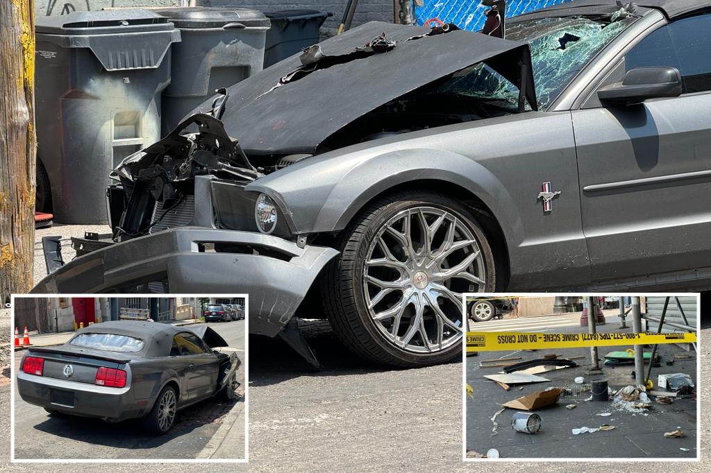 6 pedestrians struck by Ford Mustang that crashed into NYC scaffolding before driver, passenger flee