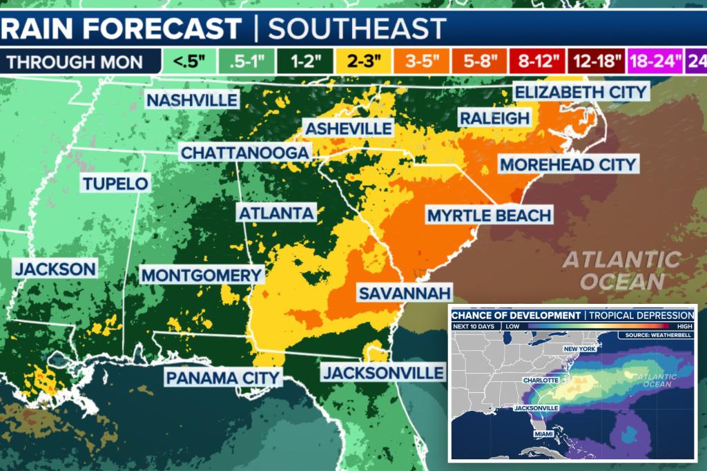 Flood threats plague Southeast this weekend as tropical downpours return